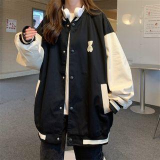 Oversize Color Block Bear Print Jacket