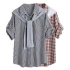 Elbow Sleeve Inset Scarf Pinstripe Shirt