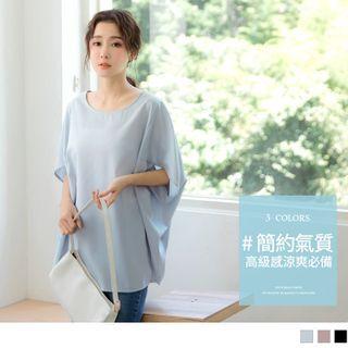 Batwing Sleeve Plain Round Neck Chiffon Top