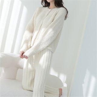 Round-neck Wool Blend Cardigan Cream - One Size