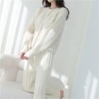 Round-neck Wool Blend Cardigan Cream - One Size