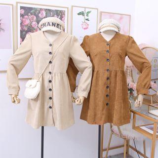 Corduroy V-neck Mini Dress