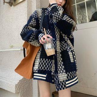 Striped Trim Tweed Button-up Jacket