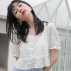 Balloon-sleeve Eyelet Lace Peplum Blouse