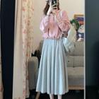 Drawstring-cuff Zip-up Jacket / Midi A-line Skirt