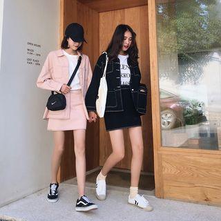 Denim Buttoned Jacket / Mini Skirt