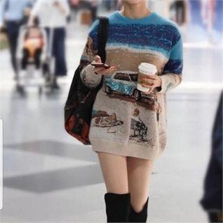 Round-neck Printed Sweater One Size