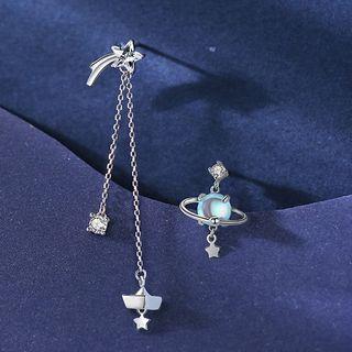 Non-matching 925 Sterling Silver Star & Planet Dangle Earring