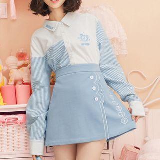 Stripe-panel Long-sleeve Shirt