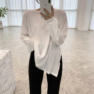 Long Sleeve Plain Slit T-shirt