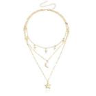 Moon & Star Pendant Layered Alloy Choker Necklace Gold - One Size