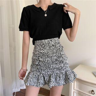 High-waist Leopard Ruched Skirt