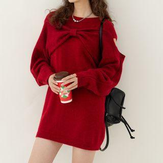 Cut-out Bow Accent Mini Sweater Dress