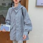 Loose-fit Cargo Medium Long Hooded Trench Coat