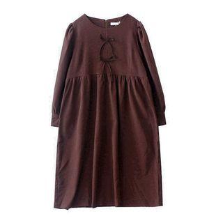 Long-sleeve Bow Midi A-line Dress