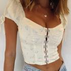Square-neck Floral Print Short-sleeve Crop Top