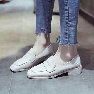 Faux Leather Block Heel Penny Loafers