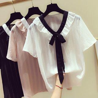 V-neck Ruffle Bow Shirt