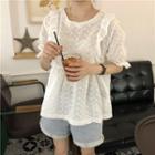 Lantern-sleeve Ruffled Lace Embroidered Blouse