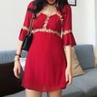 Lace Trim Bell-sleeve A-line Dress