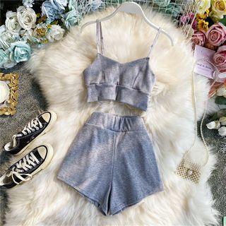 Set: Plain Bandeau Bralette + Wide-leg Shorts