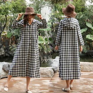 Ethnic Hooded Long-sleeve Trench Jacket