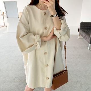 Single-breasted Long-sleeve Dress Milky White - One Size