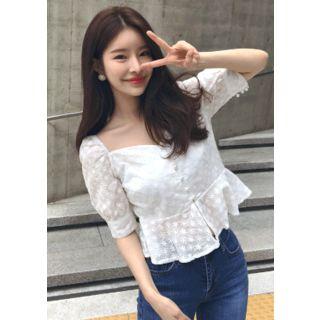 Sweetheart-neck Eyelet-lace Peplum Blouse