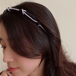 Faux Pearl Fabric Headband Black & White - One Size