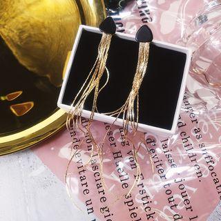Tasseled Drop Earring 1 Pair - Black & Gold - One Size
