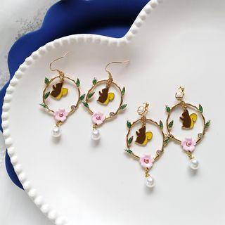 Faux Pearl Squirrel & Branches Hoop Earring