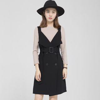 Set: Long-sleeve Top + Buttoned Jumper Dress