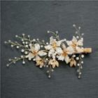Wedding Faux Pearl Flower Hair Clip White & Gold - One Size