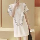 Piped Frilled Chevron Short-sleeve Dress