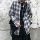 Removable Sleeve Plaid Button-down Shirt