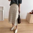 Crochet Lace Overlay Midi Knit Skirt