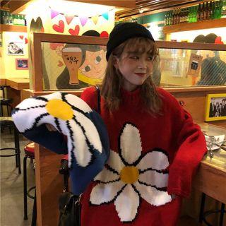 Floral Print Chunky Knit Sweater