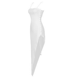 Spaghetti-strap Lace-up Asymmetrical Maxi Sheath Dress