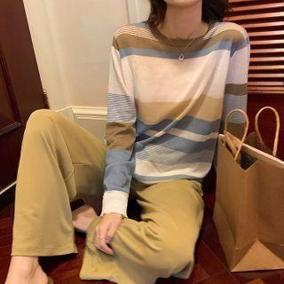 Round-neck Striped Oversize Sweater Blue - One Size