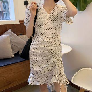 Elbow-sleeve Dotted Mini Mermaid Dress
