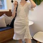 Elbow-sleeve Dotted Mini Mermaid Dress