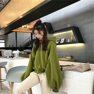 Fleece-lining Hooded Loose-fit Pullover