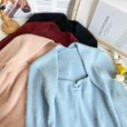 Square-neck Furry-knit Top