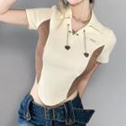 Two-tone Short-sleeve Collar Cropped T-shirt