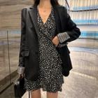 Long-sleeve Dotted Mini A-line Dress / Single-breasted Blazer