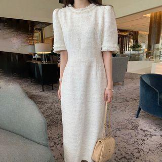 Short-sleeve Tassel Trim Midi A-line Dress