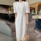 Short-sleeve Tassel Trim Midi A-line Dress
