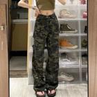 Low Rise Camo Print Wide Leg Cargo Pants