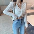 Long-sleeve V-neck Twist Lace Cropped Top