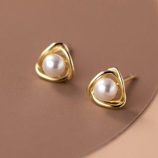 Faux Pearl Triangle Sterling Silver Earring